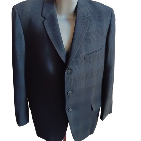 Vintage Mens Blazer 42R Union Made Griffon Jacket Blue Gray Plaid 3-Button - Picture 1 of 9